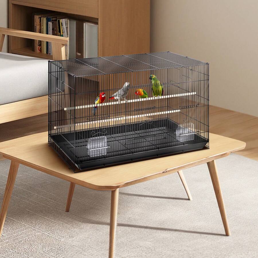 30in Bird Cage, Metal Large Parakeet Cages For Cockatiels Small Parrot Budgies Lovebirds Canaries, Pet Bird Cage With Rolling Stand And Tray - Black - View 1
