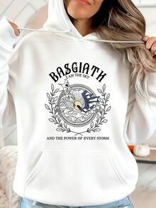 CHICLY19 Women's Oversized BASGIATH Dragon Graphic Hoodie - Black Long Sleeve Pullover With Gold/Blue Dragon Print, Star Accents & Front Logo Design. Loose Fit Casual Sweatshirt For All Seasons, Streetwear Style, Daily Wear, Vacation & Back To School. Cozy Soft Fabric, Kangaroo Pocket, Fantasy-Inspired Hooded Top For Teens & Young Adults. Perfect For Fall/Winter Layering Or Spring Autum Outfits. - 白色 - 查看 3