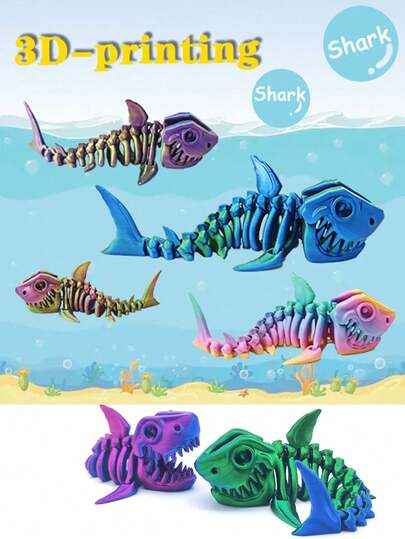 1 pieza Figura de esqueleto de tiburón impresa en 3D con bolsa de regalo, articulaciones completamente móviles, colorida, adecuada para regalos festivos, decoración de fiestas, decoración del hogar, decoración de oficina, juguetes impresos en 3D, relleno de canasta de Pascua, relleno de huevos de Pascua, juguetes de Pascua, recuerdos de fiesta de Pascua, juguete antiestrés