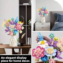 865pcs ABS Flower Building Blocks, Multi-Angle Adjustment, Compact Fit, Stem Length & Leaf Angle Adjustable Set,Perfect Confession Bouquet, Family Everlasting Flower Ornaments,Gifts For Valentine's Day (Vase Not Included) - Multicolor - View 3