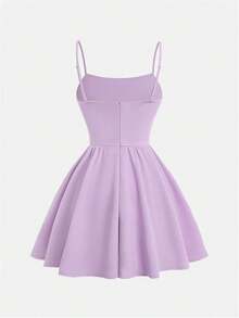 Girls' Spaghetti Strap Corset Dress - Pleated A-Line Fit & Flare Fancy Party Cami Dresso - Mauve Purple - View 2