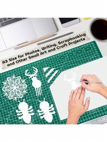 A3/A4/A5 Cutting Mat With Green Grid And Diagonal Cutting Lines - Heavy-Duty Plastic Craft Mat With Rounded Corners, Cm/Inch Scale, Grid Lines, And Cutting Guide. Suitable For Fabric, Paper, DIY, Quilting, Scrapbooking. Sturdy And Durable Precision - Green - View 2