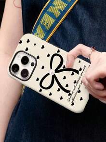 1pc New Minimalist Full-Screen Black Heart, Pearl, Bow Design Shockproof Soft Phone Case, Suitable As Gift Compatible With Apple 11/12/13/14/15/16/17/17 Air Models - Multicolor - View 2