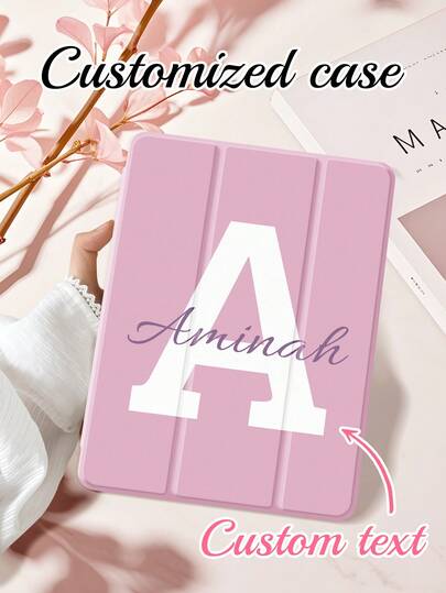 Funda protectora de tableta de unicolor multicolor personalizable. Letra grande, nombre/letra/cumpleaños/aniversario personalizable, admite impresión de patrones. Cobertura completa, puede sostener el lápiz óptico, material acrílico que protege la tableta contra dobleces, con función de suspensión/activación magnética. Plegable a varios ángulos. Apto para iPad