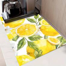 1pc Lemon Pattern Diatomaceous Earth Absorbent Drying Mat, Kitchen Countertop Drain Mat, Coffee Machine Mat, Pour Over Coffee Pot Mat, Bowl Dish Cup Drying Mat, Non-Slip Backing Heat-Resistant Kitchen Mat, Dining Table Mat, Breakfast Mat, Washing Machine Mat, Home Kitchen Dining Table Coffee Shop Bar Decor Mat, Holiday Party Housewarming Gift - Multicolor - View 3
