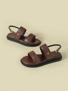 Women's Thick Sole Buckle Sandals, Colorblock, Fresh Bohemian Vacation Retro Woven Open Toe Comfortable Wedge, Summer New Style, Suitable For Beach, Spring/Autumn, Casual, Simple Roman Shoes, Plus Size 41-43 - Coffee Brown - View 3