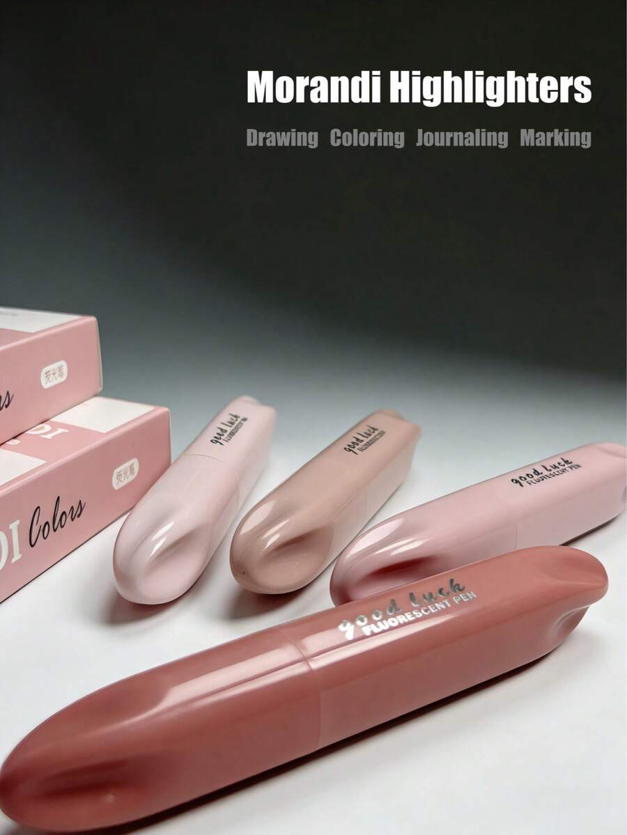 4支/套粉色渐变荧光荧光笔，适用于勾勒轮廓、记笔记、标记，学生和办公人士均可使用。学习用品，返校文具，情人节理想礼物。 - 粉紅色 - 查看 1