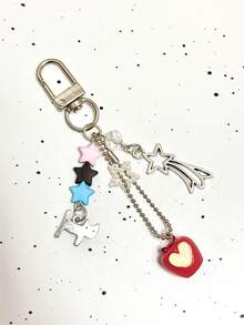 1个异想天开的小猫五角星手工串珠吊坠，可爱动物手机挂绳，耳机盒吊坠 - 彩色 - 查看 2