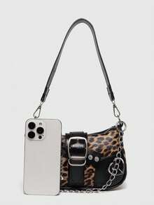Y2K Fashionable Versatile Star & Moon Design Unique Silver Millennium Shoulder Chain Crossbody Bag, Perfect For Girls' Street Style And Party Outfits, Also A Great Gift. Starry Sky Print Women Handbag , Y2k - 黑色 - 查看 3