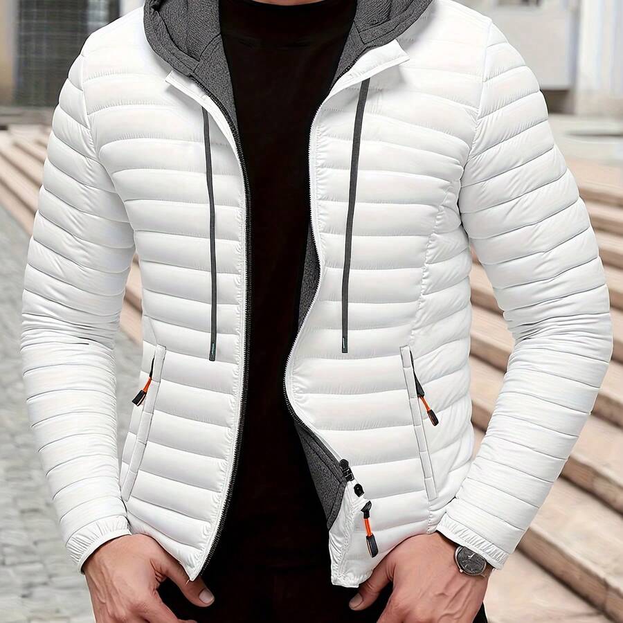 Lightweight Warm Hooded Jacket - Windproof, Ultra-Warm Padding, Quilted Design, Practical Storage Pockets, Suitable For Winter Daily Wear And Outdoor Occasions, Nylon Fabric, Zip Closure, Regular Fit, Winter Coat | Hooded Jacket | - White - View 1