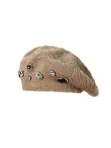 1pc Rhinestone Embellished Rabbit Fur Casual Beret Hat, Suitable For Daily Wear, Valentine's Day, Holiday Gift - Berets - View 11