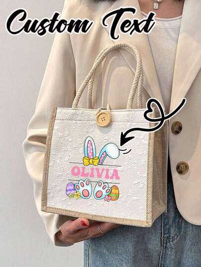 Personalized Tote Bag With Name, Personalized Bag For Teenagers, With Custom Name Or Festive Occasion Text, Large Capacity, Perfect For Shopping, Gifts, Valentine'S Day, Thanksgiving For Teachers And Events, Multifunctional, Decorative, With Lettering, Stylish, Modern, Colorful, Cute, Casual, Personalized, Unique, Ideal As A Gift For Him, Her, Children, Urban Events, Travel, School