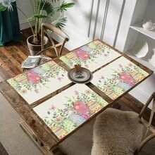 1/4/6 Pcs Easter Egg Bunny Pattern Placemats, Linen Table Mats With Colorful Egg Rabbit Design, Washable Printed Tabletop Protector, Ideal Decoration For Holiday Kitchen And Family Gatherings - Multicolor - View 5