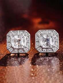 一对青少年奢华立方氧化锆耳钉，适合女孩日常佩戴、派对首饰或生日礼物 - 1# - 查看 2