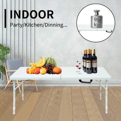 124,97 cm fällbart och bekvämt bord, höjdjusterbart, för utomhusbruk/hemmabruk/kontor, rostbeständigt och lätt att rengöra