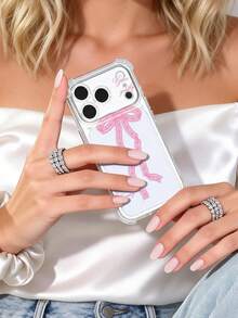 1个甜美少女风蕾丝蝴蝶结标语图案透明防滑防摔软手机壳，兼容苹果/ - 彩色 - 查看 2