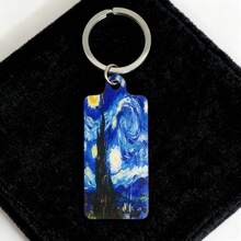 1pc Metal Double-Sided UV Printed Van Gogh Starry Night Oil Painting Keychain, Unisex Fashion Accessory Bag Charm, Suitable As Gift - Multicolor - View 8