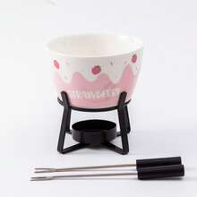 1 set Olla de fondue de cerámica con diseño de fresa con 2 tenedores para mojar, olla de derretir chocolate rosa/roja linda, perfecta para postres DIY, fondue de frutas y noches de aperitivos, ideal para el hogar, fiestas y regalos, accesorio de cocina estético para amantes de los dulces - Multicolor - Ver 14