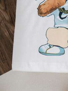 2pcs Toddler Boys Cartoon Bear Print Short Sleeve Top + Casual Cargo Pants Set - Khaki - View 11