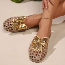 Plus Size Summer 2026 New Hollow Butterfly Sandals, Flat Slip-On Closed Toe Beach Shoes For Women - Apricot - View 4