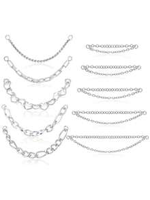 10Pcs Nose Rings Chain Stainless Steel Heart Double Nose Chains Nostril Piercing Jewelry For Women Men Silver Tone 32/35/38/40/45/50mm - Silver - View 13