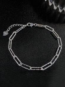 1pc S925 Sterling Silver Shimmering Rectangular Chain Bracelet, Minimalist Fashion Niche Design Luxurious High-End Women Jewelry Gift - Rectangle - View 8