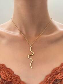 1件极简主义蛇形吊坠项链，朋克嘻哈风小蛇形锁骨链，男女日常及节日佩戴皆宜。 - 彩色 - 查看 5