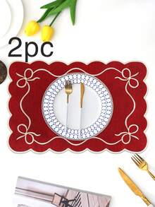 Bộ 1/2/4 tấm lót bàn bằng vải thêu, thích hợp trang trí bàn tiệc cưới, khăn trải bàn vải kiểu Châu Âu tối giản thanh lịch, lót bàn có nơ. - Nhiều màu - Xem 29