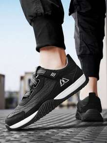 柔软厚底减震多功能男鞋，网面透气休闲运动鞋，轻便步行跑步鞋 - 黑色 - 查看 3