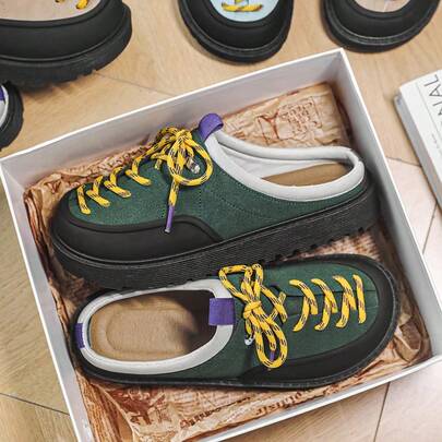 Giày lười cỡ lớn màu kaki 2026 dành cho nam, kiểu dáng mới, giày bít mũi, giày thể thao thường ngày, giày đế dày kiểu Anh cổ điển, giày đi bộ đường dài ngoài trời cao cấp màu xanh lá cây.