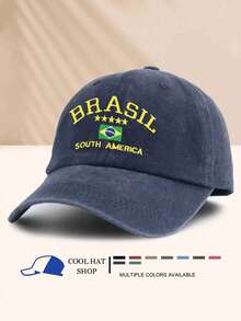 ✨1pc Vintage Washed Brazil Star Print Summer Sun Protection Baseball Cap, Retro Hipster Hip-Hop Curved Brim Hat, Adjustable Unisex Sun Visor Cap - Baseball Caps, Beanies, Sun Hats, Bucket Hats, Cool Hats, Headwear, Stylish Hats, Fashion Hats, Everyday Hats, Von Dutchs, Nyxx Hat, Hats For Women, Gorras Para Mujer, Valentine's Day - Nhiều màu - Xem 7