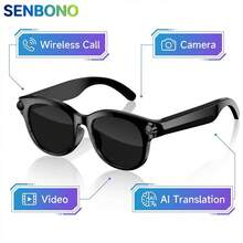 SENBONO New Men's AI Photography Smart Glasses, 2MP Camera, AI Voice, AI Photo Recognition, AI Translation, HD Photo/Video, Voice Assistant, Wireless Calling, Music Control; Women's AI Photography Smart Glasses, Compatible With Android, Ideal Gift For Birthday, Valentine's Day, Father's Day, Mother's Day - Black - View 1