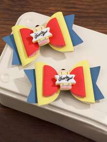 2Pcs Fashion Colorful Bow Hairpin For Ponytail - Heart-Shaped Girl's Hairpin With Side Clip - Multicolor - View 8