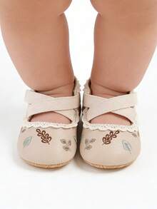 女婴软底公主婚纱玛丽珍平底鞋学步鞋新生儿轻便婴儿运动鞋 - 杏色 - 查看 4