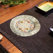 1/4/6pcs Spring And Summer Collection, Floral And Leaf Print With Butterfly Design Linen Table Mat/Coffee Cup Coaster - Multicolor - View 9