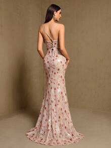 Fall Sexy Sequined Print Crisscross Backless Slim Mermaid Maxi Dress For Festival Party, Evening,Birthday Occasions, Wedding Guest - Multicolor - View 2