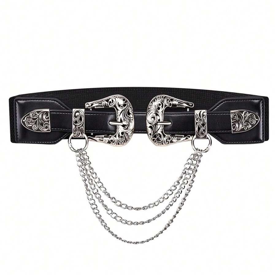 Barry.Wang Rhinestone Belts For Women Silver Gold Bling Belt Diamond Crystal Studded For Jeans Dress Bridal Christmas - B-銀色雙扣 - 查看 1