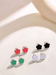 1 Pair Fashionable Stainless Steel Flower Earrings, Stylish Copper Flower Stud Earrings For Women, Everyday Wear, Valentine's Day Gift - Flowers - View 14