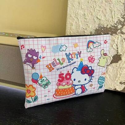  Sanrio Cartoon Kitty Cat Large Capacity Portable Cosmetic Organizer Bag, Essential Travel Pouch, Document Holder, Surprise Gift