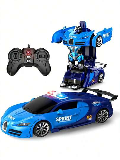 1 pezzo Giocattolo auto robot trasformabile con telecomando, trasformazione in robot con un solo pulsante e luci lampeggianti, rotazione a 360° e drift, modalità dimostrazione automatica, auto RC 2.4GHz, giocattolo trasformabile in scala 1:18, adatto per uso interno/esterno, regalo ideale per ragazzi dai 3 ai 12 anni, per compleanni, Ognissanti, Pasqua, Ringraziamento, Capodanno (richiede 5 batterie AA da 1,5V non incluse)