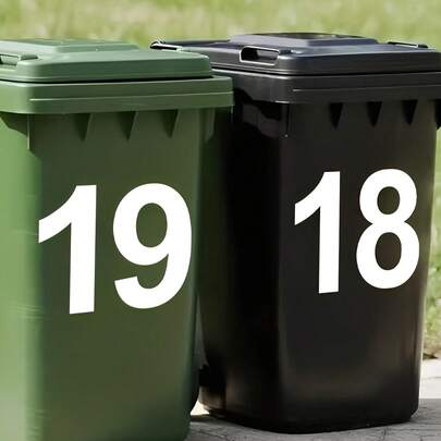 1Pvc Self-Adhesive White Number Stickers - 5.7" (14.5cm) Commercial Grade High Visibility Reflective Trash Bin Labels With Durable And Residue-Free Edges For Wheelie Bins, Bulk Trash Bins, Car Trash Bins, Garage Organization - Perfect For Nighttime Use And Strong Marking