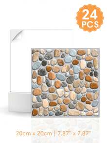 1/12/24 PCS Glossy Self-Adhesive Tile Wall Stickers - 20cm X 20cm, Waterproof, Easy To Install, For Kitchens, Bathrooms, RVs, Bedrooms, Etc., Vintage Wall Decor, Home DIY Decoration, Multiple Styles - Multicolor - View 15