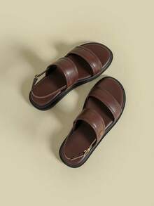 Women's Thick Sole Buckle Sandals, Colorblock, Fresh Bohemian Vacation Retro Woven Open Toe Comfortable Wedge, Summer New Style, Suitable For Beach, Spring/Autumn, Casual, Simple Roman Shoes, Plus Size 41-43 - Coffee Brown - View 6