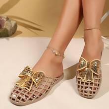 Plus Size Summer 2026 New Hollow Butterfly Sandals, Flat Slip-On Closed Toe Beach Shoes For Women - Apricot - View 2