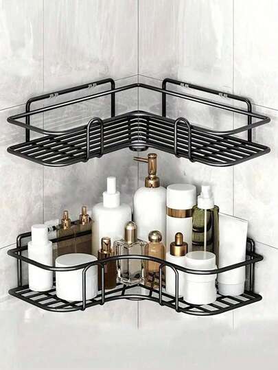 1 pieza Estantería de baño, Cesta de ducha, Estante de almacenamiento de esquina montado en la pared, Soporte para cepillo de dientes, Cesta organizadora, Estante de ducha, Estante de especias de cocina, Adecuado para almacenar artículos de ducha, cosméticos, condimentos, etc. Para cocina, baño, tocador.