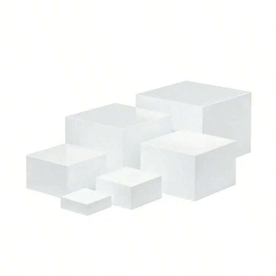 6-Piece Set 3-8 Inch White Acrylic Cube Display Bases - Buffet Stands, Display Risers Stand, Home Decor Display Holders & Storage Boxes, Ideal For Showcasing Jewelry, Accessories, Ornaments, Suitable For Parties, Birthdays - Default - View 1