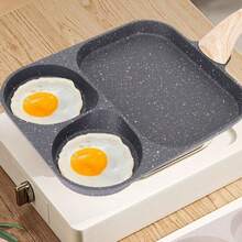 sarten con 3 diferentes diviciones, sarten antiadherente con mango de madera, soporta altas temperaturas - Blanco - Ver 2