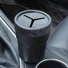 1pc Car Coin Storage Box, Rhinestone Decorated Black Car Coin Holder, Car Interior Small Item Storage Organizer, Shiny Decorative & Practical