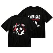 Nueva llegada de moda, camiseta de algodón estampada para hombres, diseño de pareja rojo, tela suave y transpirable, perfecta para uso casual y comodidad. - Negro - Ver 11