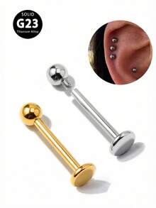 1件钛金属内螺纹唇/鼻钉，锆石耳软骨耳廓耳屏穿孔饰品，女士 - 方晶鋯石耳環 - 查看 5